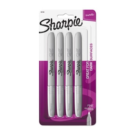 Sanford Sharpie, METALLIC FINE POINT PERMANENT MARKERS, BULLET TIP, SILVER, 4PK 39109PP